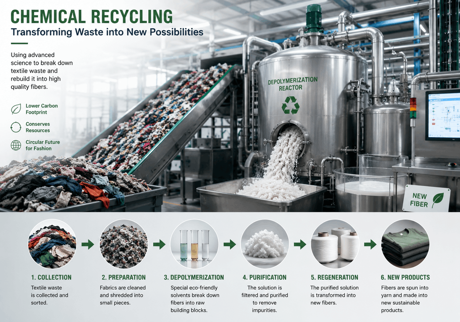 Chemical recycling process for textile fibres